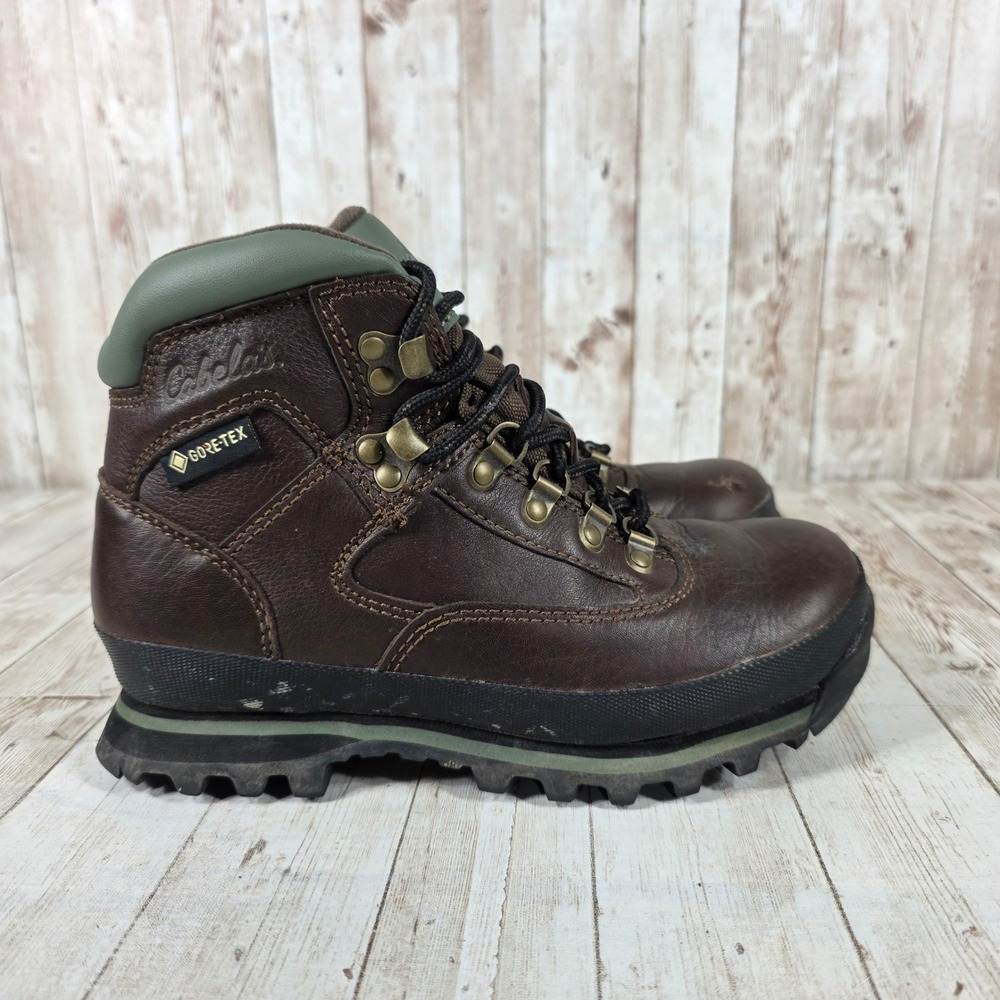 Cabelas Gore-Tex Brown Leather Hiking Boots Women Size 5 Waterproof Vibram‎ Sole